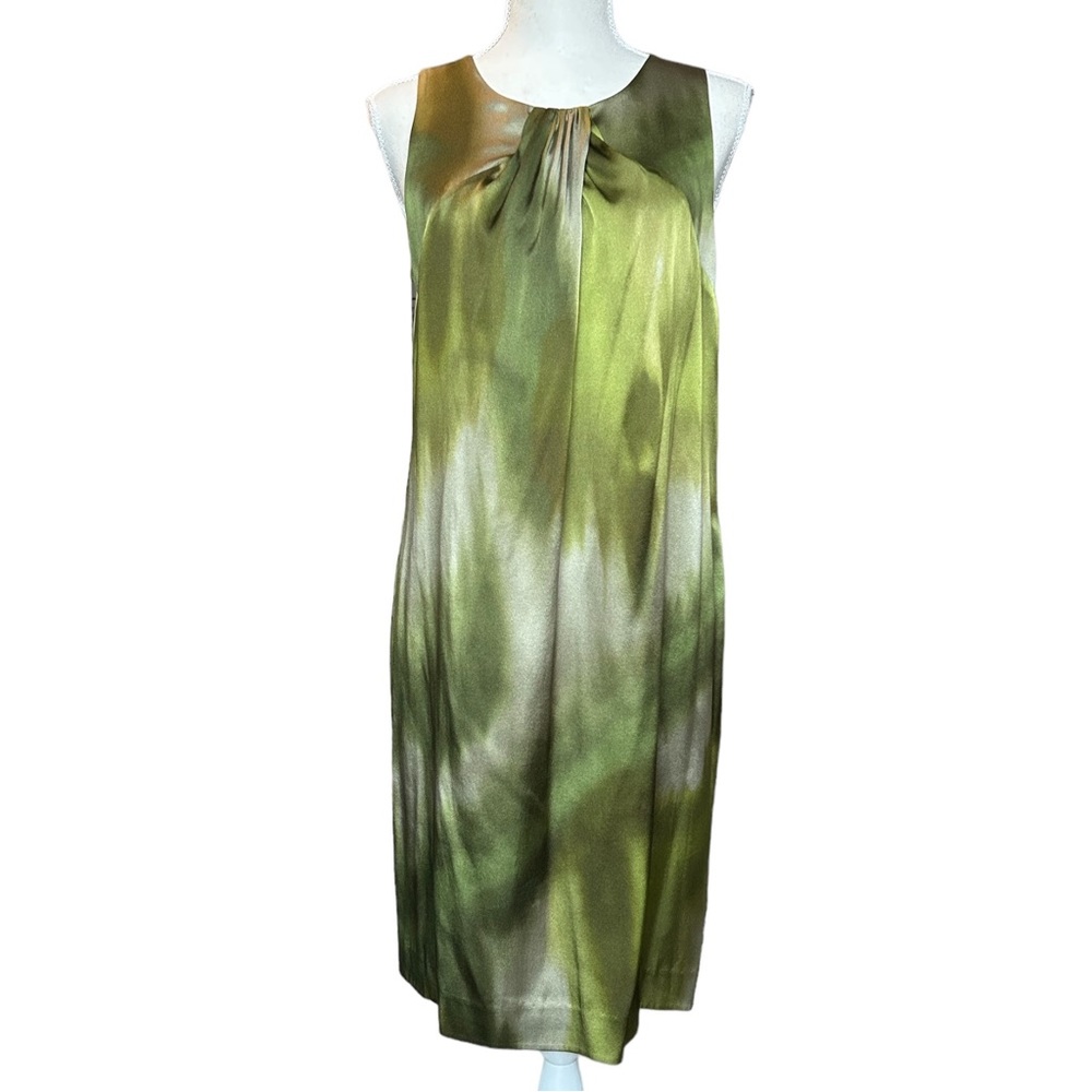 Vince green silk watercolor sheath dress Twist Detail M ASO Blair Waldorf size M